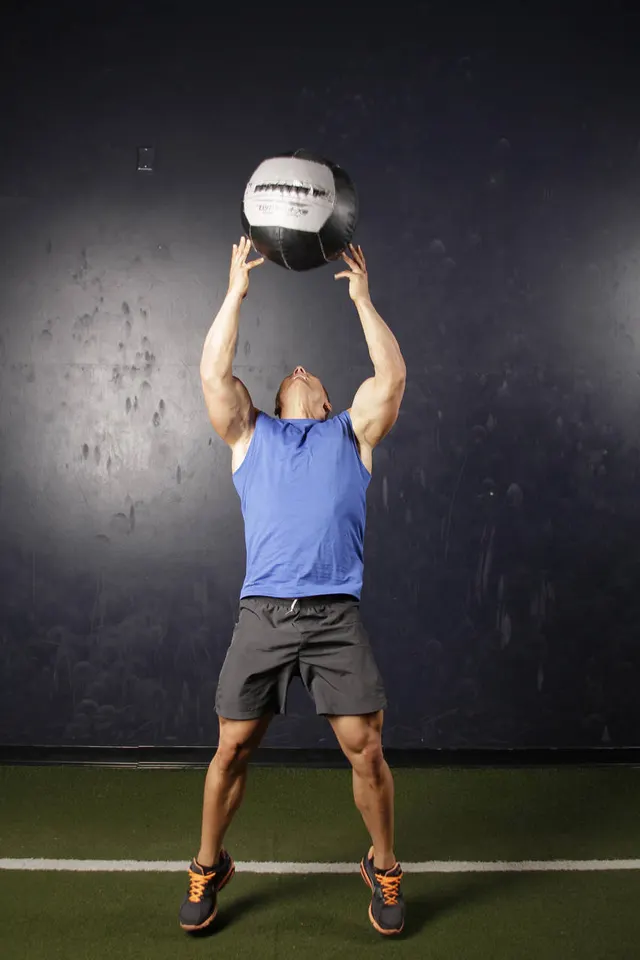 Backward Medicine Ball Throw, finishing position