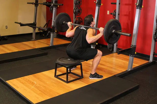 Barbell Squat To A Bench, finishing position