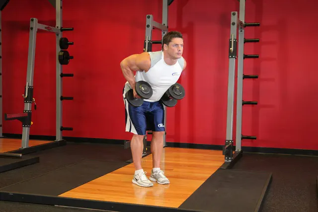 Bent Over Two-Dumbbell Row With Palms In, finishing position
