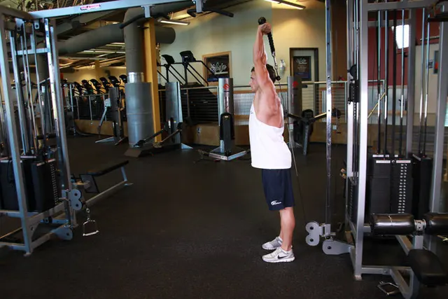 Cable Rope Overhead Triceps Extension, finishing position