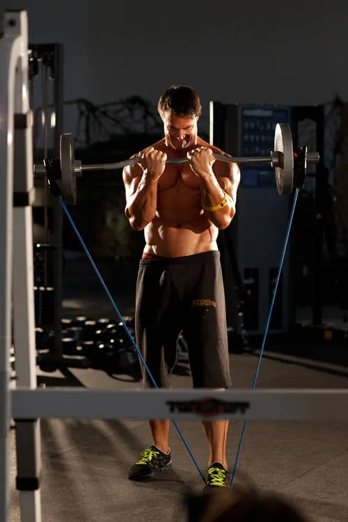 Close-Grip EZ-Bar Curl with Band, finishing position