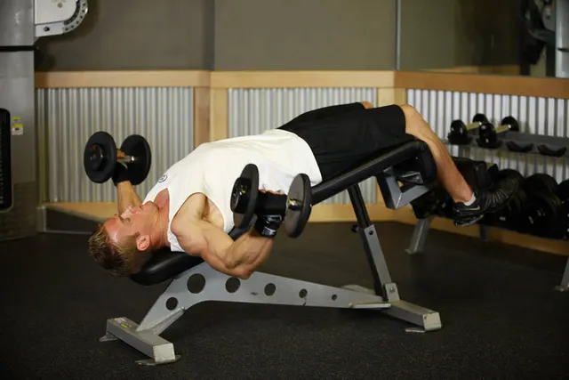 Decline Dumbbell Flyes, finishing position