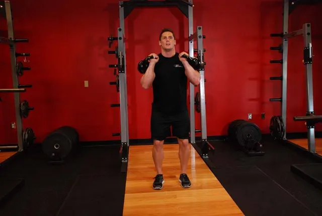 Double Kettlebell Jerk, finishing position