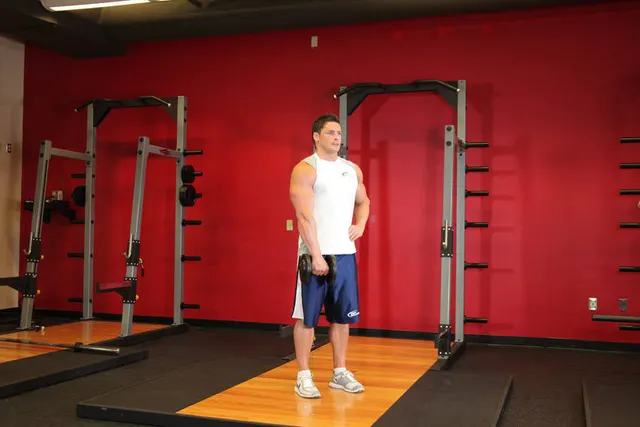 Dumbbell One-Arm Upright Row, finishing position