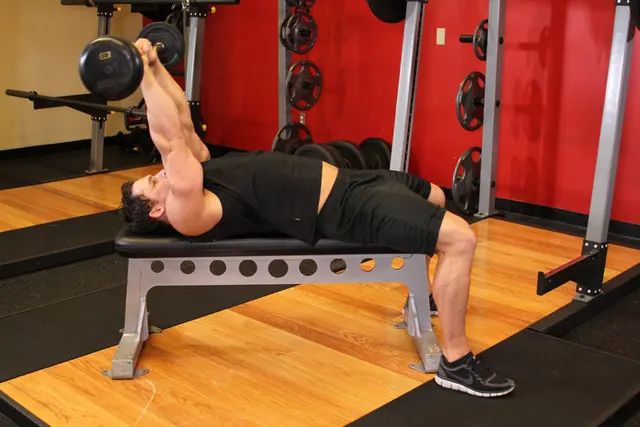 Lying Close-Grip Barbell Triceps Extension Behind The Head, finishing position