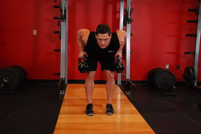 Two-Arm Kettlebell Row, finishing position